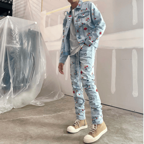 LIFTED UNCHORS/Flower  Denim jacket BLUE