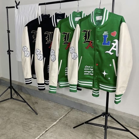 LIFTED UNCHORS/State Chenille Varsity Jacket  BLACK