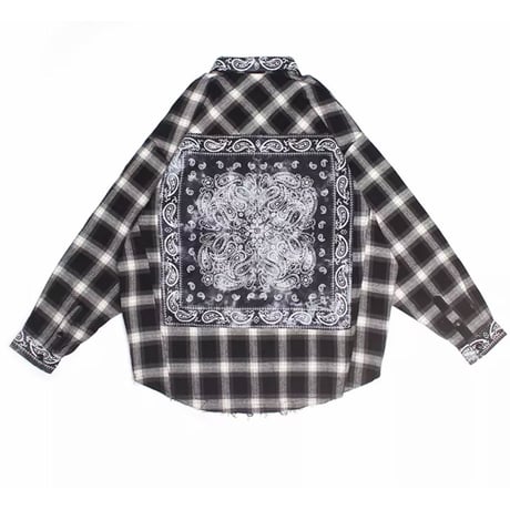 WOSS.official/Oversized BANDANA flannel shirts BLACK