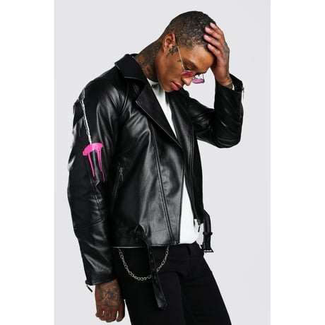 BOOHOO /Paint Art Biker Jacket