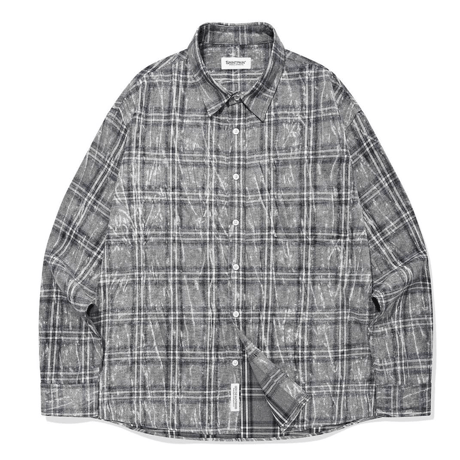 SAINT PAIN/ Flannel Checked Over Dyed Shirts "GRAY"