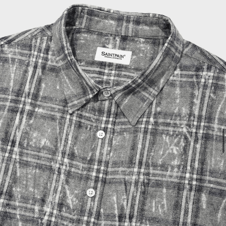 SAINT PAIN/ Flannel Checked Over Dyed Shirts "GRAY"