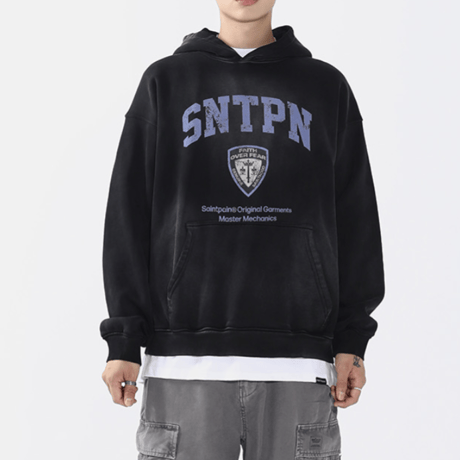 SAINT PAIN/College Logo Spray hoodie BLACK
