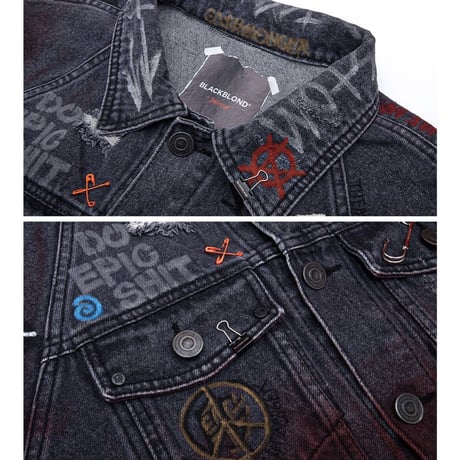 BLACK BLOND/CUSTOM Denim Jacket(Washed Black）