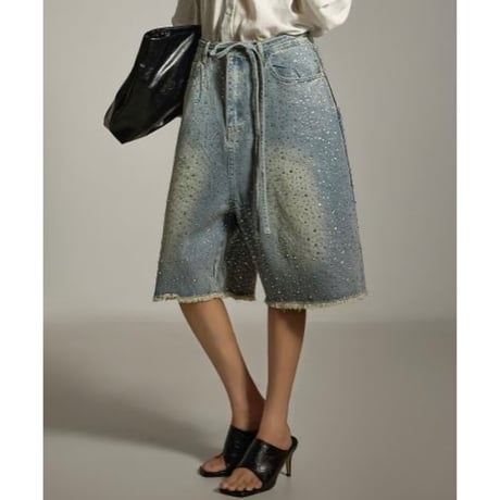 SUBLIMATION/ Rhinestone  denim shorts