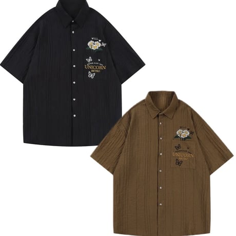 Mismatch NYC/Flower Sheer Shirts  (BLACK/BROWN)