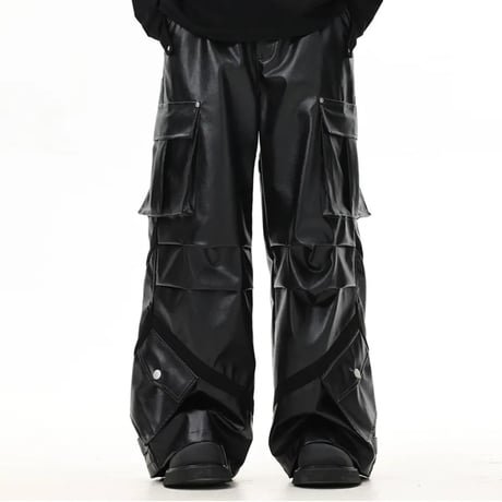 Mismatch NYC/Leather pocket wide pants  (SET UP)