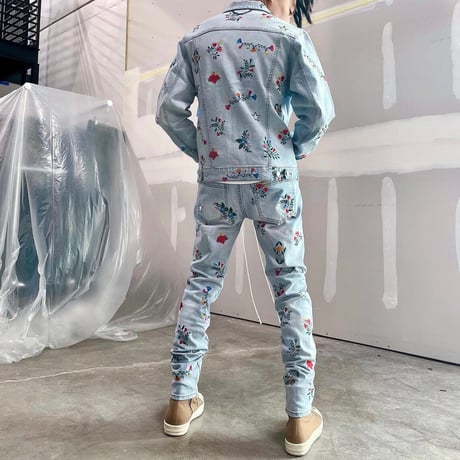 LIFTED UNCHORS/Flower  Denim jacket BLUE