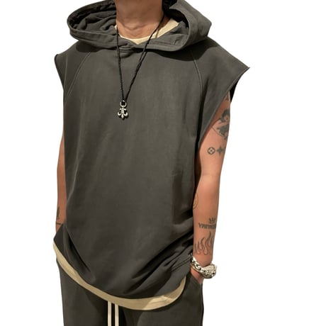Mismatch NYC/Washed Cut OFF Hoodie  "GRAY"
