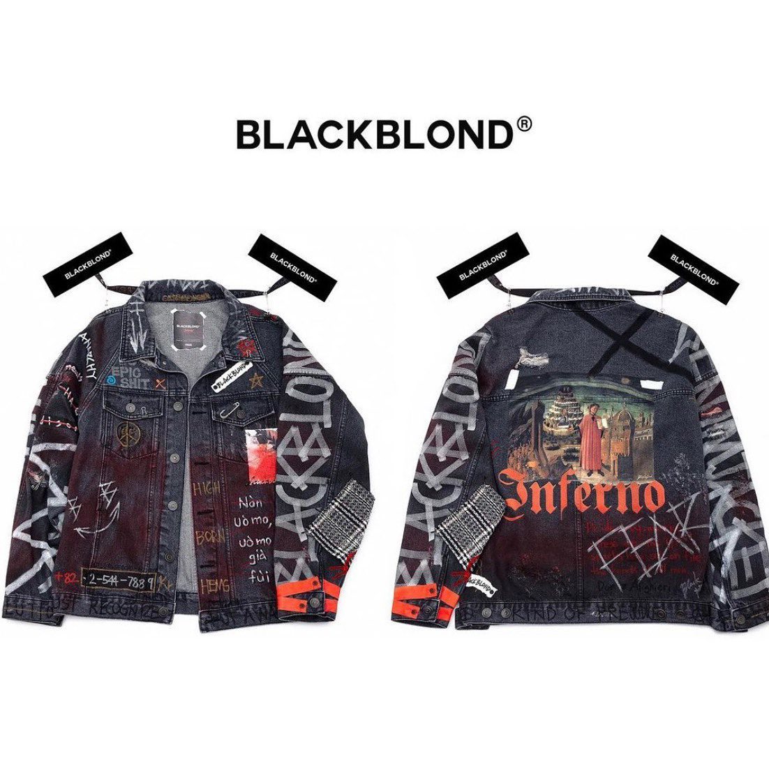 BLACK BLOND/CUSTOM Denim Jacket(Washed Black） |