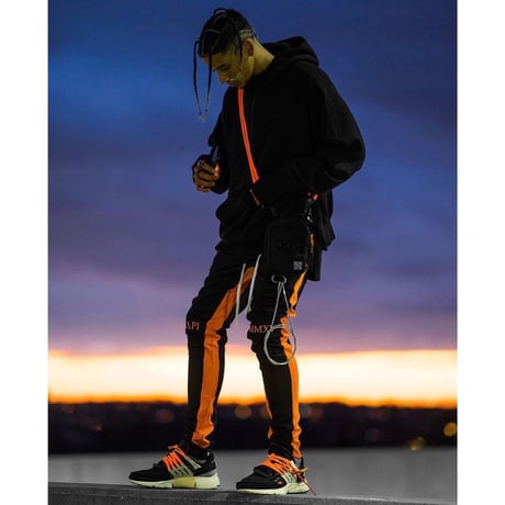 GUAPI/Biker Track Pants　BLACK Orange Line