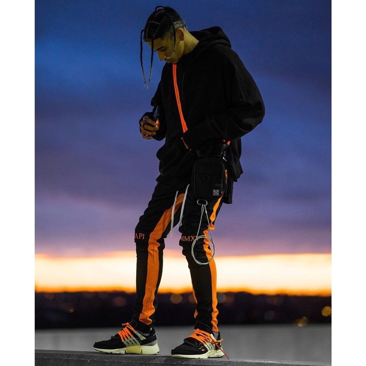 GUAPI/Biker Track Pants BLACK Orange Line | BIN