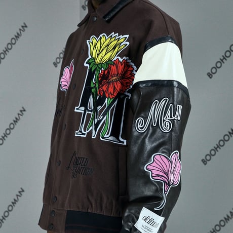 BOOHOO /Flower Baseball Jacket BROWN