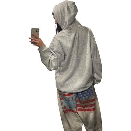Mismatch NYC/Rhinestone Hoodie GRAY