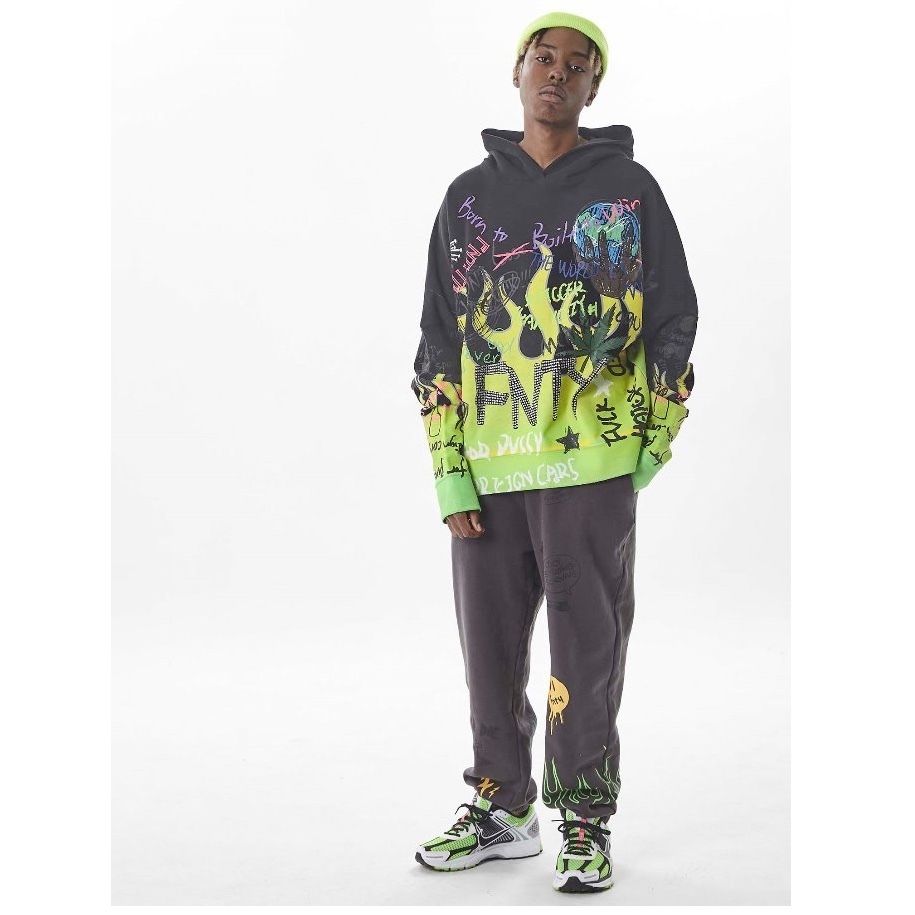 FNTY/Flying FLAME Sweat pants Faded Black | BIN