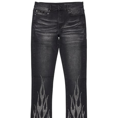 RockStar Original / Flame Rhinestone Flare denim "Wash Black"
