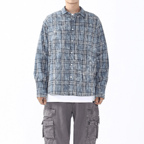 SAINT PAIN/ Flannel Checked Over Dyed Shirts "BLUE"