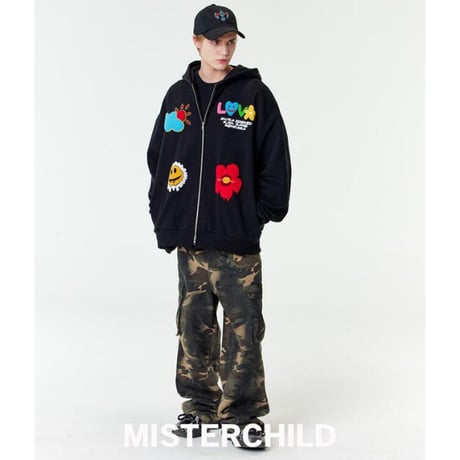 MISTER CHILD/Smile flower ZipUp Hoodie  "BLACK"