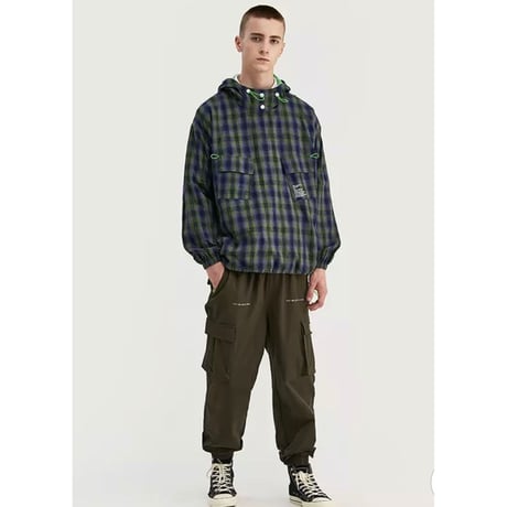 WOSS.official/Plaid Anorak Jacket GREEN