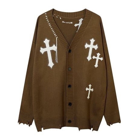 Mismatch NYC/ Cross  knit cardigan  BROWN