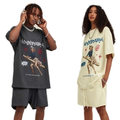Mismatch NYC/Retoro girl  Tee "GRAY&CREAM"