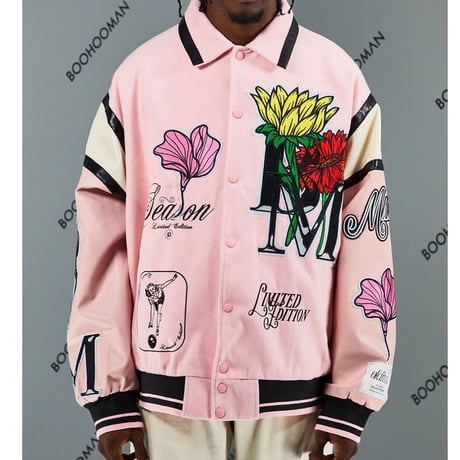 BOOHOO /Flower Baseball Jacket PINK