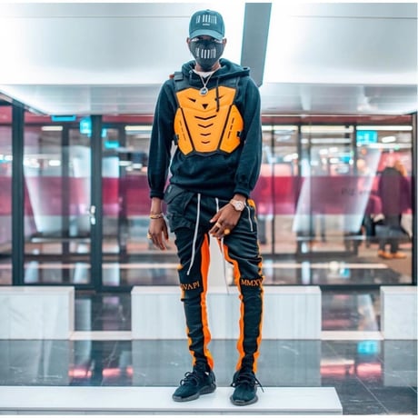GUAPI/Biker Track Pants　BLACK Orange Line