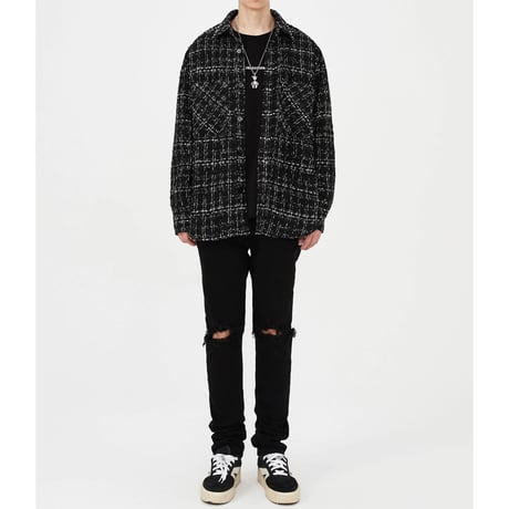 Mismatch NYC/Oversized Tweed shirts  jacket BLACK