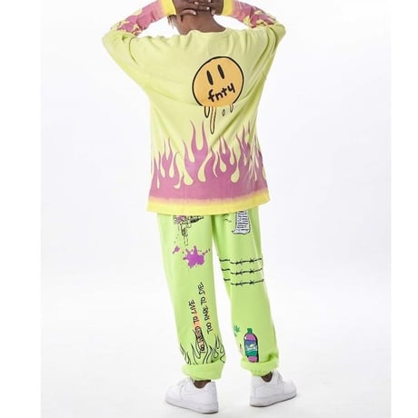 FNTY/Flying FLAME Sweat pants Neon Yellow