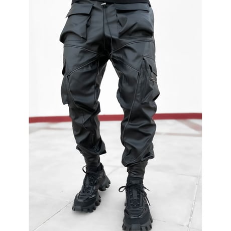 GUAPI/ Obsidian BLACK  Leather Cargo pants