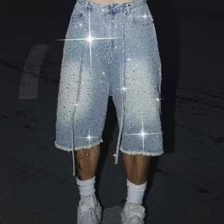 SUBLIMATION/ Rhinestone  denim shorts