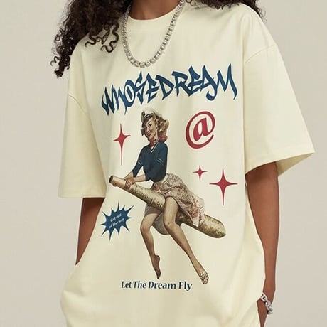 Mismatch NYC/Retoro girl  Tee "GRAY&CREAM"