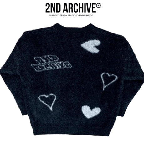 2nd archive/ Mohair Heart Knit Cardigan  "BLACK"