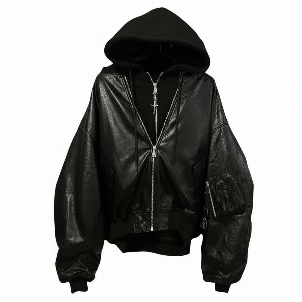 Mismatch NYC/Oversized Hooded Leather Jacket |