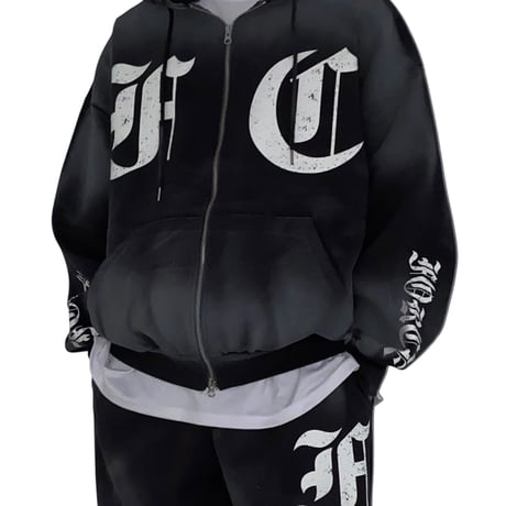 Spray Art Zip Hoodie(SET UP)  BLACK/GRAY