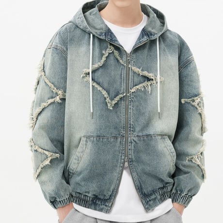 TRILLION/Wash Denim Hood Jacket