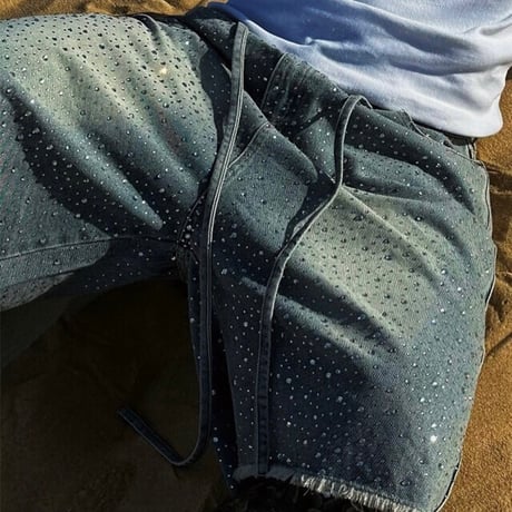 SUBLIMATION/ Rhinestone  denim shorts