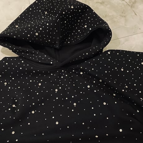 Mismatch NYC/Rhinestone Hoodie BLACK