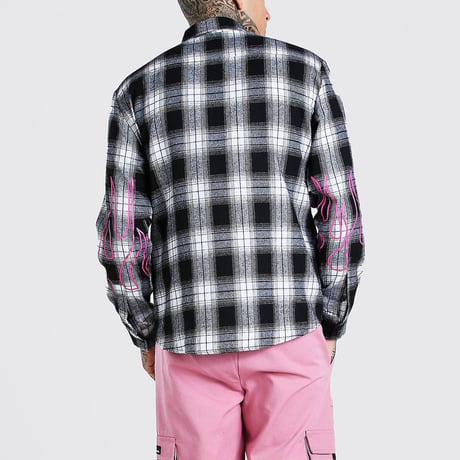 BOOHOO /Flame Check shirts　Black