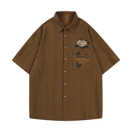 Mismatch NYC/Flower Sheer Shirts  (BLACK/BROWN)