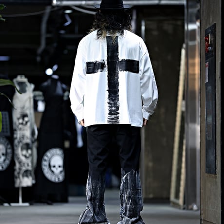 By The R/ Cross Paint Cotton LongSleeve Tee WHITE