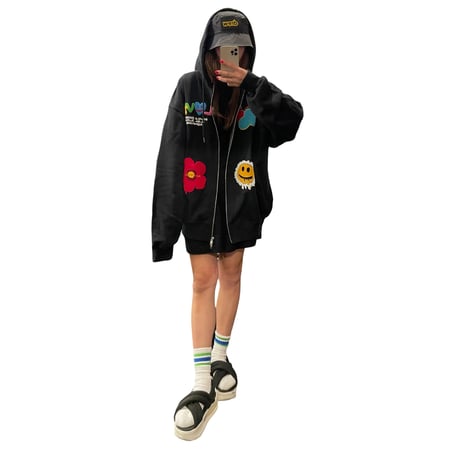 MISTER CHILD/Smile flower ZipUp Hoodie  "BLACK"
