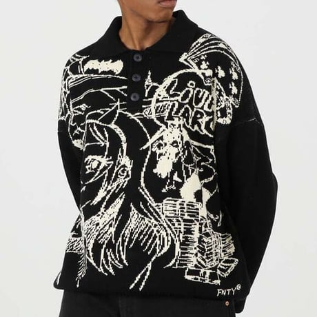 FNTY/Knitted Praying girl Sweater  "BLACK "
