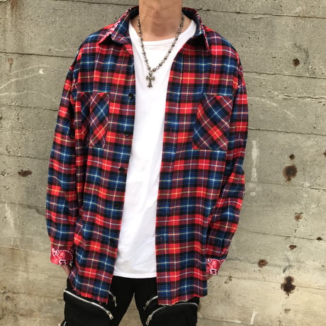 WOSS.official/Oversized BANDANA flannel shirts RED