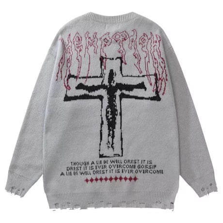 Mismatch NYC/ Cross Damage Knit  GRAY