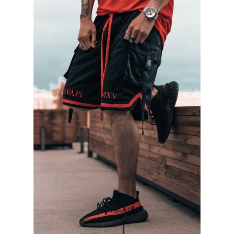 GUAPI/Basket ball shorts Black Red