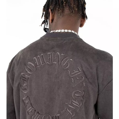 WOSS.official/ Oversized  Suede Embroid TOPS "VINTAGE BLACK"