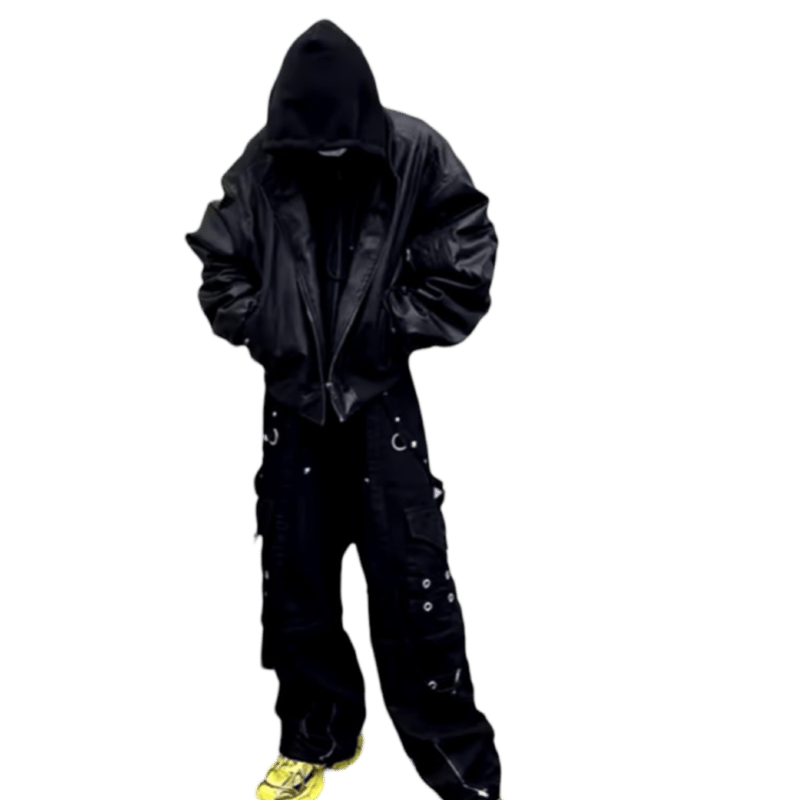 Mismatch NYC/Oversized Hooded Leather Jacket |