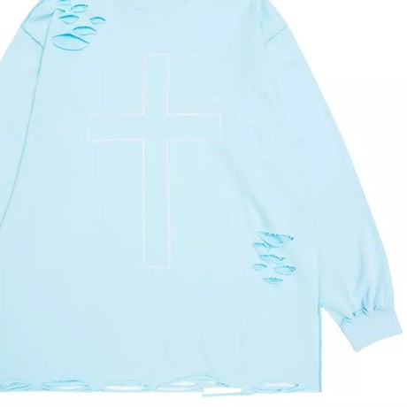 Mismatch NYC/Cross damage crewneck    BLUE