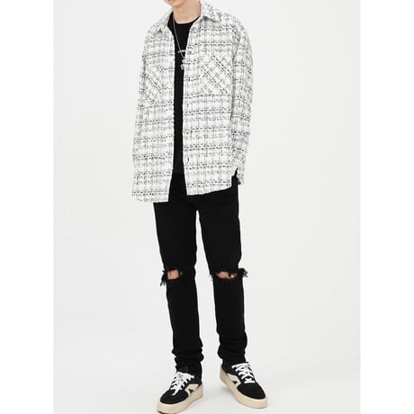 Mismatch NYC/Oversized Tweed shirts  jacket WHITE